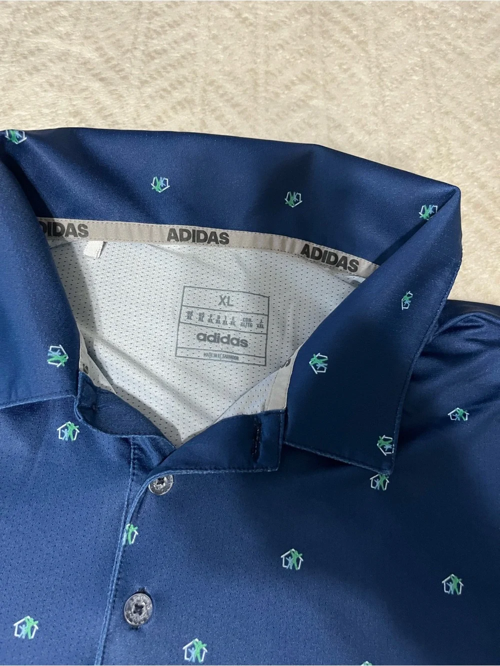 Adidas Men’s Navy Polo with Mint Micro-Print XL